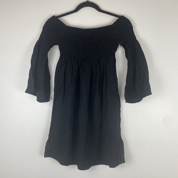 Zara Woman Women's Smocked Off Shoulder Dress Size S Black Mini Date Girly - Picture 1 of 8